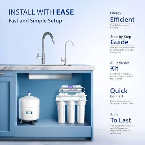 APEC Water System ROES-PHUV75 Essence Series Top Tier Alkaline Mineral pH+ and UV Ultra-Violet Sterilizer 75 GPD 7-Stage Ultra Safe Reverse Osmosis Drinking Water Filter System