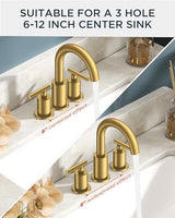 FORIOUS 8 Inch Widespread Brushed Gold Bathroom Faucet 3 Hole, 2 Handle Gold Sink Faucet Bathroom Vanity with 360 Degree Swivel Spout, with Metal Pop Up Drain and cUPC Supply Line, for 6 to 12 In Sink