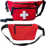 Lifeguard Fanny Pack Red with Whistle Lanyard - Baywatch Style First Aid Hip Pack, Adjustable Strap, Cross Logo + Zipper Pouch, 10 Pack