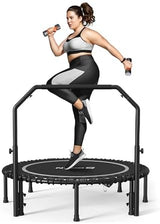 BCAN 450/550 LBS Foldable Mini Trampoline, 40"/48" Adult Fitness Trampoline with Bungees, U Shape Adjustable Foam Handle, Stable & Quiet Exercise Rebounder,Indoor/Outdoor Workout