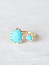 MJLULU 14K Gold-Plated Statement Ring with Simulated Blue Turquoise