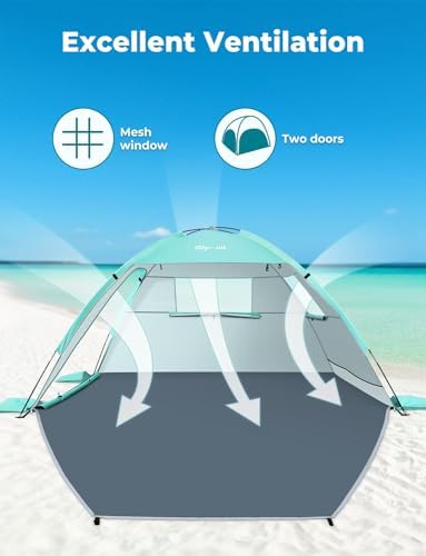 Beach Tent Sun Shelter for 3 Person with UPF 50+ UV Protection, Lightweight & Easy Setup Beach Shade Canopy with Vent Windows & Zippered Door