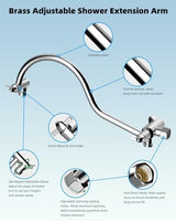 Hibbent 12'' All Metal Shower Head, High Pressure Rainfall Shower Head, Handheld Showerhead Combo, 12'' Adjustable Curved Shower Extension Arm, 7-Spray, 71'' Hose, Adhesive Showerhead Holder, Chrome
