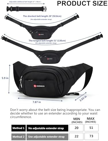 Fanny Pack Men Women Plus Size with Extender Strap 70",Extra Large Crossbody Waist Bag with Adjustable Belt, Fashion Hip Bum Bag for Outdoors Workout Traveling Casual Hiking Walking Cycling