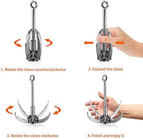 Ant Mag Grappling Hook Stainless Steel Claw Carabiner for Camping Hiking Tree Grabbing and Water Lifting Salvage