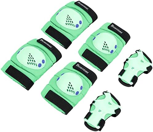 BOSONER Kids/Youth Knee Pads Elbow Pads Wrist Guards Set for 3-15 Years, Child Protective Gear Set for Roller Skates, Cycling, BMX Bike, Skateboard, Inline Skating, Scooter Riding Sports…