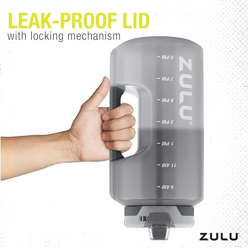 ZULU Goals Large Water Bottle Jug with Time Marker & Handle for All Day Hydration | Silicone Soft Straw with Locking Leak-Proof Lid | For Gym, Camping, Workout, and Outdoors | BPA-Free | 64oz, 128oz