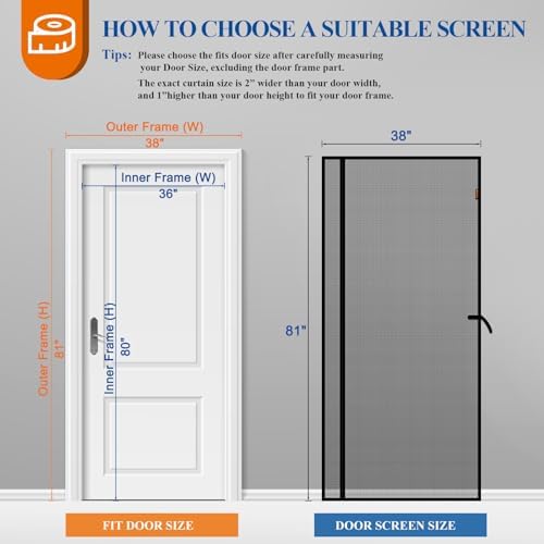 MAGZO Magnetic Screen Door Mesh 36'' x 80'', Reversible Left Right Offset Opening, Upgraded Polyester Material, Cat Friendly, Netting for Sliding Glass/Patio Doors, Annoying Creatures-Resistant, Black