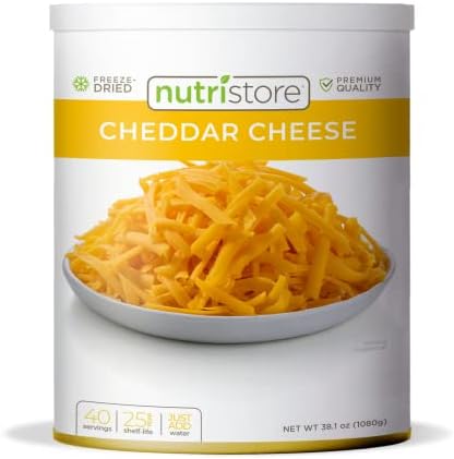 Nutristore Freeze-Dried Cheddar Cheese Shredded | Amazing Taste & Quality | Perfect for Snacking, Backpacking, Camping, or Home Meals | Emergency Food Storage | 25 Year Shelf-Life