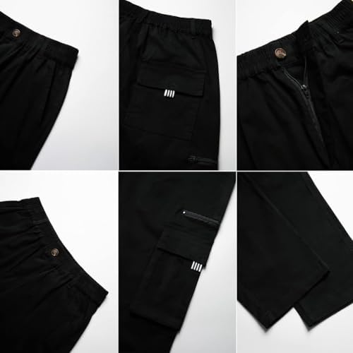 THWEI Mens Cargo Pants Casual Cotton Jogger Multi Pockets Outdoor Hiking Work Sweatpants