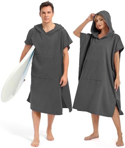 Abahub Surf Poncho Men & Women Towel Poncho Adult with Hood, Thick Quick Dry Changing Poncho Towel, Microfiber Wearable Cover Up for Surfing Beach Swim - Absorbent Changing Towel L (Grey)