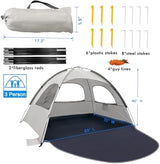 WhiteFang Beach Tent Anti-UV Portable Sun Shade Shelter for 3/4/6/8 Person, Extendable Floor with 3 Ventilating Mesh Windows Plus Carrying Bag, Stakes and Guy Lines