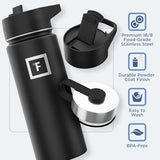 IRON °FLASK Camping & Hiking Hydration Flask with 3 Lids - Stainless Steel, Double Walled & Vacuum Insulated Water Bottle - Leak Proof & BPA Free (Sage, Straw - 18 oz)