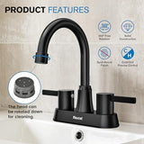 Black Bathroom Faucet 3 Hole, Bathroom Faucets for Sink 3 Hole, Bathroom Sink Faucet, 4 Inch 2 Handle Centerset, Lead-Free, with Copper Pop Up Drain (Matte Black)