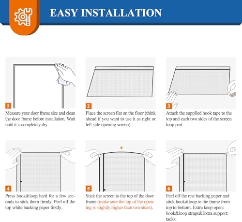 MAGZO Magnetic Screen Door Mesh 32'' x 80'', 2025 Model, Reversible Left Right Offset Opening, Polyester Material Scratch-Proof, Pet Friendly, Keep Open Straps, 52 Powerful Magnets, Easy Install, Grey