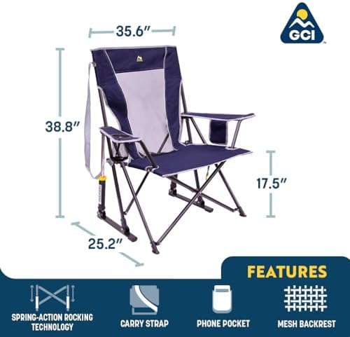 GCI Outdoor Comfort Pro Rocker Collapsible Rocking Chair & Outdoor Camping Chair, Indigo Blue
