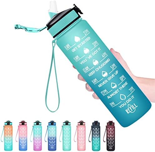 Hyeta 32 oz Water Bottles with Times to Drink and Straw, Motivational Water Bottle with Time Marker, Leakproof, Drinking Sports Water Bottle for Fitness, Gym and Outdoor