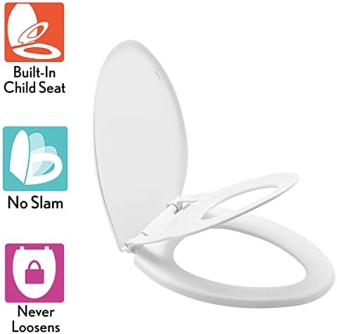 Little2Big Toilet Seat with Built-In Toddler Potty Training Seat, Slow Close, Easy to Install, Made in USA, ELONGATED, White