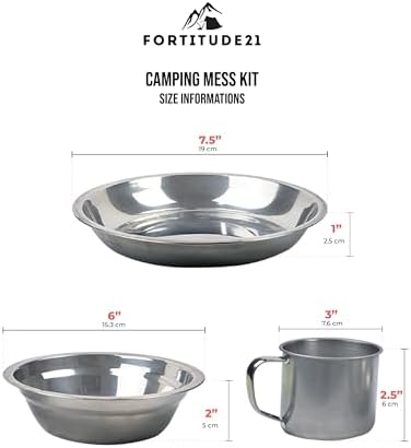 Stainless Steel Camping Mess Kit - Person's Complete Picnic & Camp Dish Set, Includes Plate, Bowl, Cup & Utensils