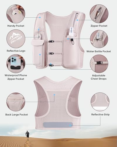 Running Vest for Women Men, USA Original Patent, Adjustable Chest Straps Running Hydration Vest with 500ml Soft Flask, Lightweight Breathable Reflective Running Vest for Marathon