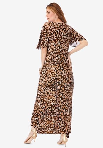 Roaman's Women's Plus Size Flutter-Sleeve Crinkle Dress