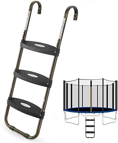 HBTower Trampoline Ladder, 3-Step Trampoline Steps with Horizontal Wide Steps, Skid-Proof Steps Universal Hook, UV Treated Steel, 220Lbs Capacity Trampoline Stairs Accessories for Kids/Children