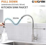 OWOFAN Kitchen Faucet Low Lead Commercial Solid Brass Single Handle Single Lever Pull Out Pull Down Sprayer Spring Kitchen Sink Faucet, Brushed Nickel Kitchen Faucets 866053SN