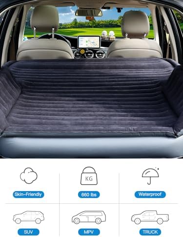 Upgraded SUV Air Mattress with Cordless Built-in Pump & 'Mattress Wings', 7-inch Height car Mattress | Car Camping for Mid/Large SUV, Minivan, Truck | 660 lb Capacity
