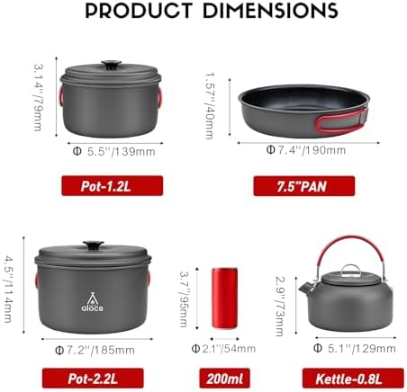 Alocs Camping Cookware Set Camping Gear, Compact Camping Pots and Pans Set, Durable Hard Alumina Camping Cooking Set for Outdoor Backpacking Camping Hiking Picnic, Included Mesh Carry Bag.