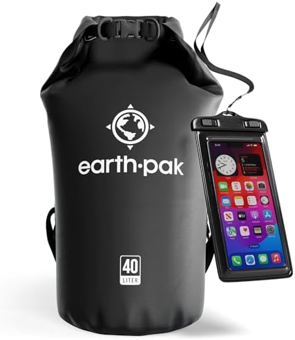 Earth Pak Waterproof Dry Bag - Roll Top Waterproof Backpack Sack Keeps Gear Dry for Kayak with Waterproof Phone Case