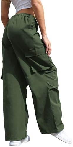 Cargo Pants Women Low Waisted Parachute Pants with Pockets Loose Baggy Hiking Pants Y2K Clothes
