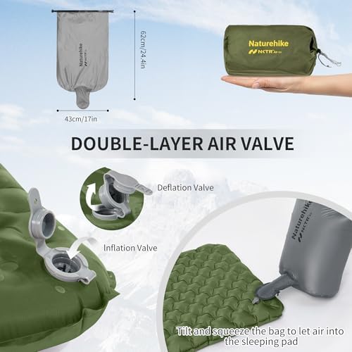 Naturehike 25oz Ultralight Sleeping Pad, Insulated Inflatable Sleeping Pad 4.6R, Lightweight Sleeping Mat for Camping, Hiking, Backpacking, with Air Pump Sack