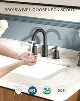 FORIOUS Bathroom Faucets, 8 Inch Widespread Matte Black Bathroom Sink Faucet 3 Hole with 360°Swivel Spout, Suitable for 6-12 Inch Vanity Sink, with Metal Pop-up Drain and cUPC Supply Line