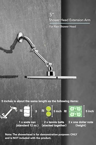 5 Inch Adjustable Shower Head Extension Arm With Locking Set Screw, Singing Rain Brass Chrome Angle Height Adjustable, Easy To Install, G1/2 Universal Connector Compatible (Chrome Finish)