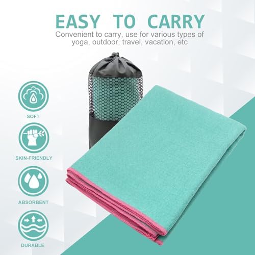 Eunzel Hot Yoga Towel - Microfiber Non Slip Yoga Mat Towel with Grip Dot Sweat Absorbent Towel for Hot Yoga, Pilates and Fitness 72" x 24", Teal/Pink