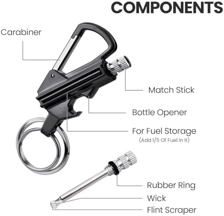 YUSUD 2 Pack Keychain Bottle Opener for Men, Permanent Match with Dual Side Flint Fire Starter, Waterproof Reusable Matchstick, Forever Match for Outdoor Survival, Everlasting Strike Anywhere Matches