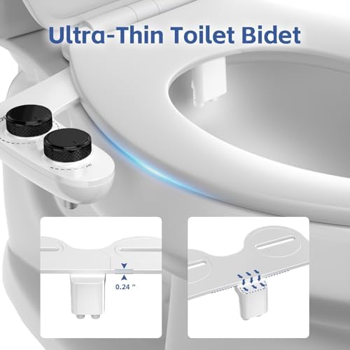 Bidet Attachment for Toilet, Self-Cleaning Dual Retractable Nozzles Bidet, Non-Electric Adjustable Water Pressure for Hygienic Rear & Feminine Wash, Easy Installation Ultra-Slim (Black)