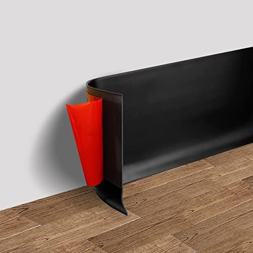 Vinyl Wall Base Baseboard Molding Trim 4" Flexible Self Adhesive Rubber Wall Base Moulding Trim Peel and Stick Design, 4 Inch x 40 Feet, Black