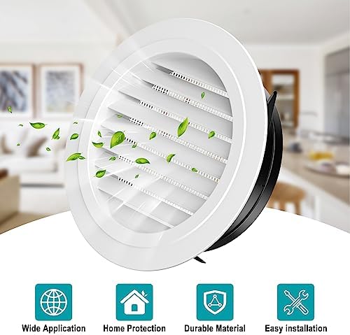 HG Power 8 Inch Soffit Vent, Round Vent Cover with Built-in Screen Mesh, ABS Louver Round Air Vent Ceiling Diffuser for Exhaust Fan, Bathroom, Office and Home HVAC Ventilation, 200mm, White