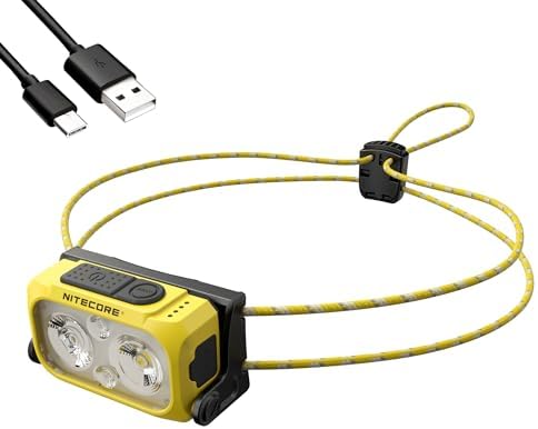 Nitecore NU25 400 UL Ultra Lightweight Headlamp, 400 Lumen USB-C Rechargeable with Lumentac Organizer for Back Packing, Camping and Running (Yellow)
