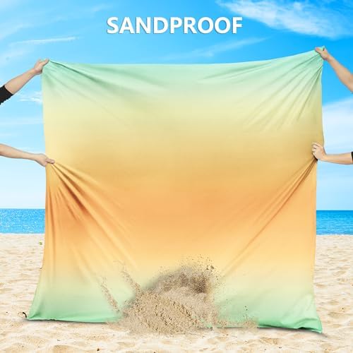 Beach Blanket Waterproof Sandproof Beach Mat 79" X 83" /10'x9'for 2-8 Adults Quick Drying Outdoor Picnic Mat Beach Accessories for Travel, Camping, Hiking