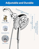 2-in-1 Filtered Shower Head with Handheld: Dual Shower Heads with Rain Shower & Handheld Shower Head, 10-Mode Detachable Shower Head with Massage Spray, Shower Trim Systems