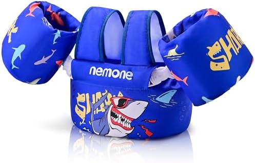 NEMONE Toddler Swim Vest for 22-70 lbs Kids Floaties Swim Jacket with Arm Water Wings for Girls Boys 2 3 4 5 6 7 Years Old Sea Beach Pool