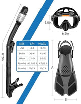 Snorkeling Gear for Adults Men Women,4 in 1 Snorkel Set with Panoramic View Diving Mask Anti-Fog Anti-Leak,Dry Top Snorkel,Fins and Travel Bag for Swimming,Snorkeling and Travel Diving