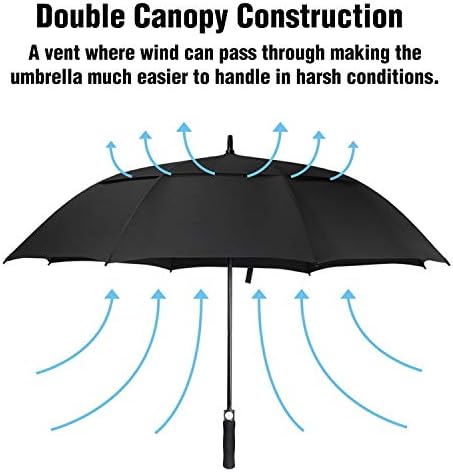 Golf Umbrella Large 58/62/68 Inch Automatic Open Golf Umbrella Extra Large Oversize Double Canopy Vented Umbrella Windproof Waterproof for Men and Women