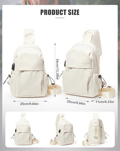 SEAFEW Tactical Backpacks Small Sling Bag Crossbody Backpack Shoulder Bag for Men Women, Multipurpose Anti-Theft Cross Body Chest Bags, One Strap Backpack for Walking Biking Travel Cycling Off White