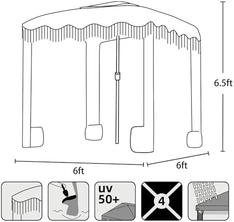 AMMSUN Beach Cabana with Fringe, 6'×6' Boho Beach Canopy with Tassels, Easy Set up & Premium Wood Pole, Cabana Tent with Sand Pockets, Instant Sun Shade for Sand, Garden, Patio, Elegant White