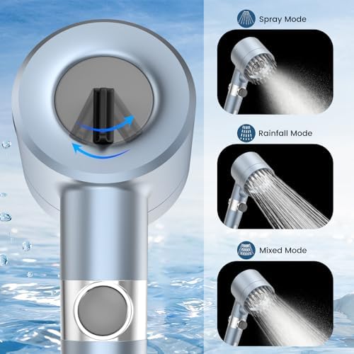 Filtered Shower Head with Handheld, High Pressure 3 Spray Mode Showerhead with 18 Stage Water Softener Filters for Hard Water - Handheld Shower Head-Remove Chlorine-BLUE