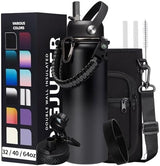 Vacuum Insulated Water Bottle 40oz - w/Straw Lid & Spout Lid, Carrier Bag, Paracord Handle, Bottle Boot, Stainless Steel Water Bottle for Adults, Wide Mouth Thermo Bottle Flask Cold-48H Hot-24H