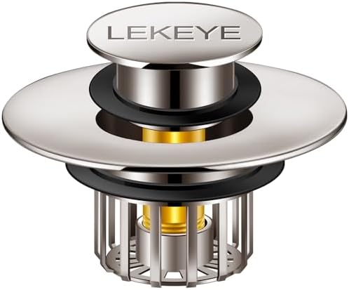 LEKEYE Tub Stopper | Shower Drain Hair Catcher | Pop-up Drain Stopper with Strainer | Bathroom Bathtub Plug | Drain Protector for 1-1/2 to 1-3/4" Bath Drain Hole - Brushed Nickel